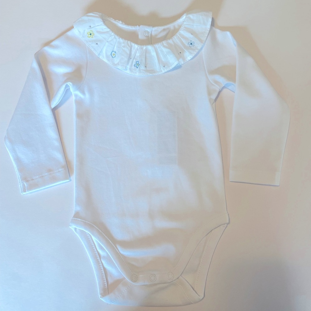 Jacadi White Ruffled Collar Bodysuit